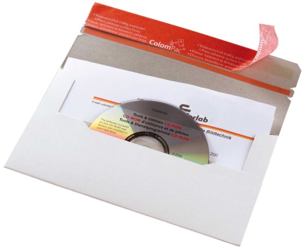 Pack de 3 pochettes pour l'envoi de supports de données électroniques en carton rigide blanc 222x123x3mm